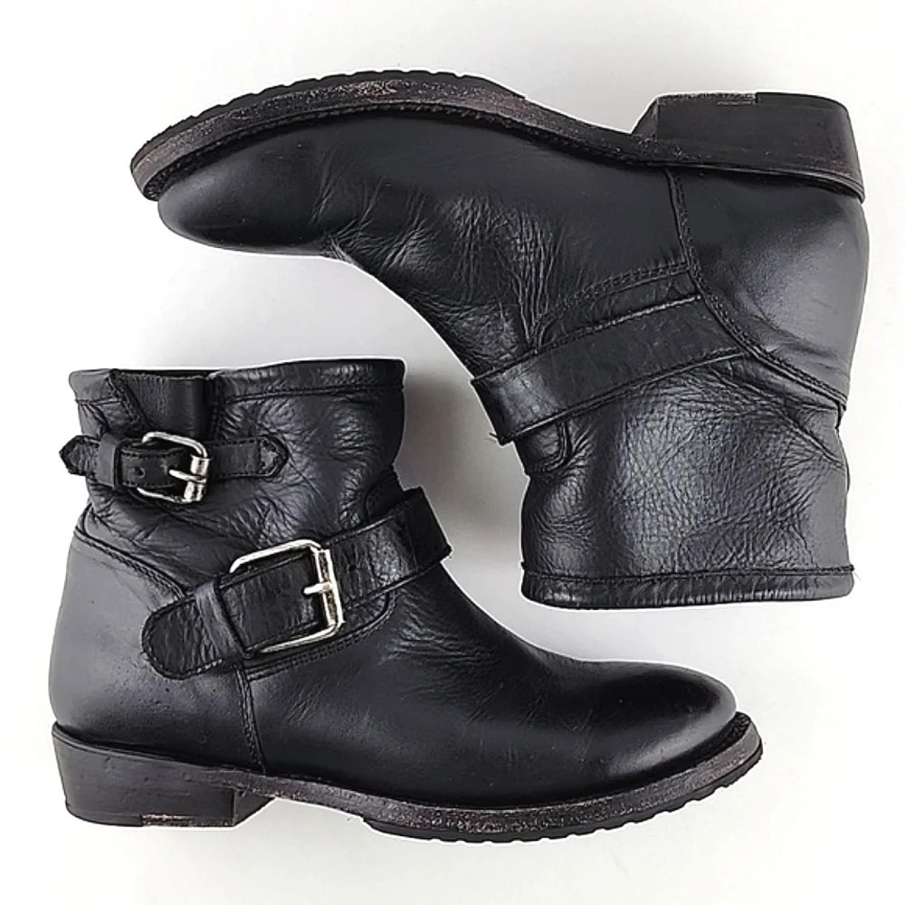 ASH Women's Trick Black Leather Biker Double Strap Buckle Ankle Boot 37 - Picture 2 of 16